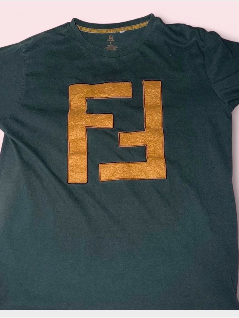 Vintage Fendi Embroidered Big Logo Graphic Tee - Dark Green / Emerald